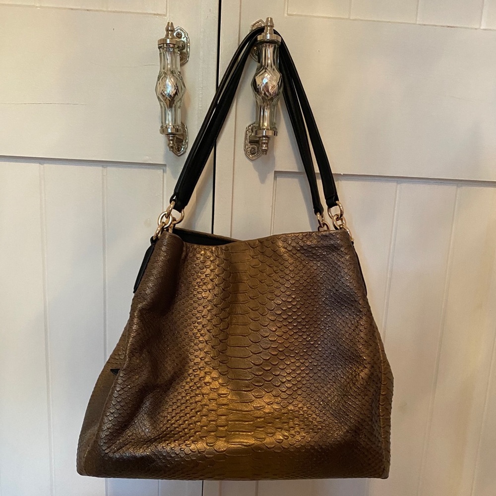 Coach Snake Skin Gold Shimmer Shoulder Bag
